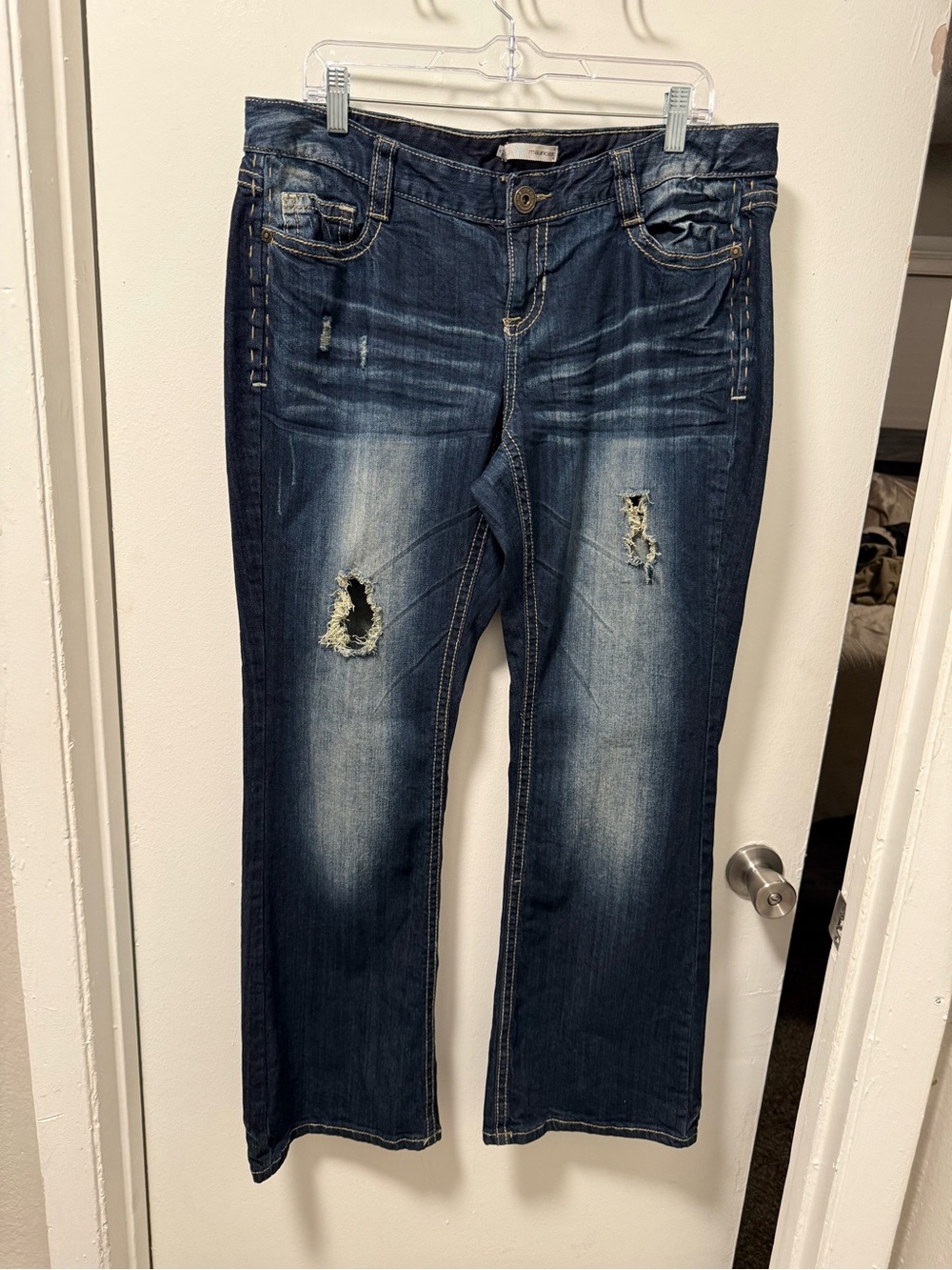 Maurices Women’s Size 14 Distressed Bootcut Jeans Dark Wash